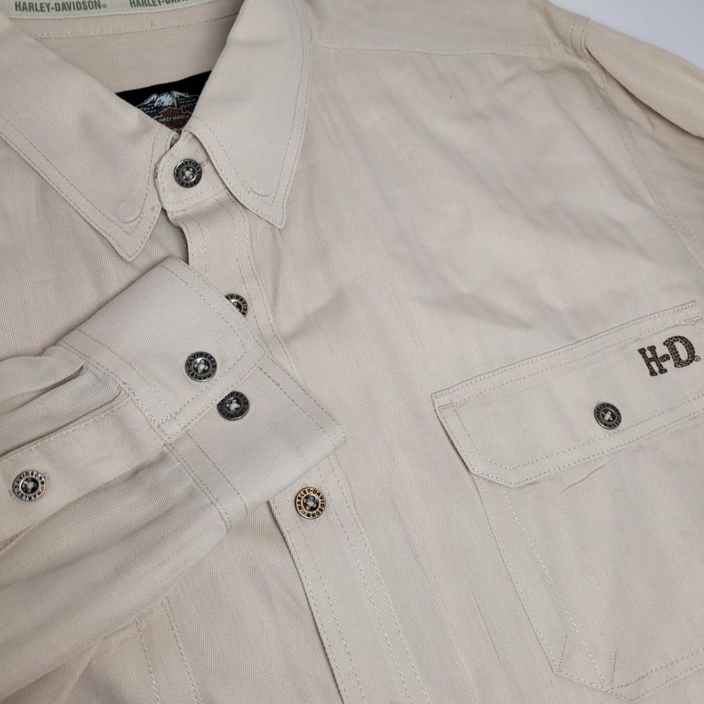 Harley-Davidson Button Up Shirt Mens 2XL Tan Excellent Herringbone 96767-13VM